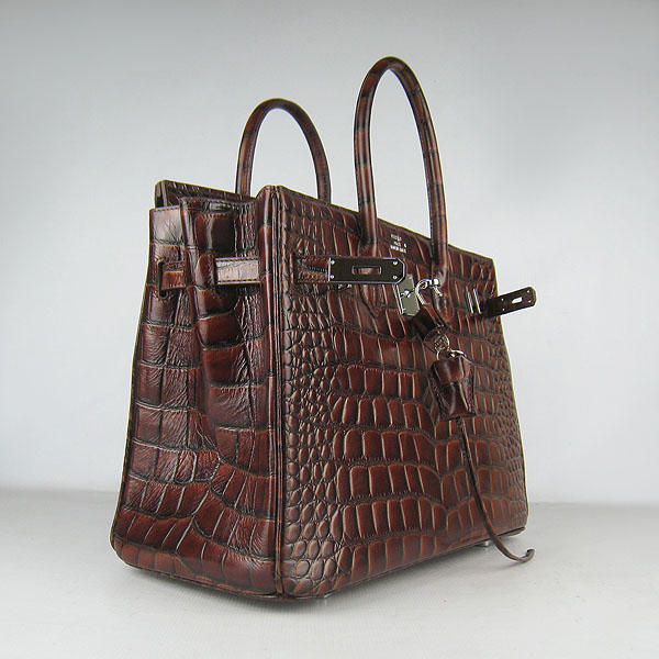 High Quality Fake Hermes Birkin 35CM Crocodile Veins Leather Bag Dark Coffee 6089 - Click Image to Close